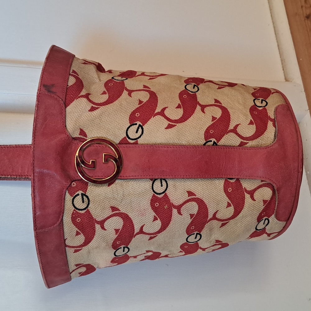 Gucci 1970s Rare Dolphin Canvas And Leather Bucket Shoulder Bag
